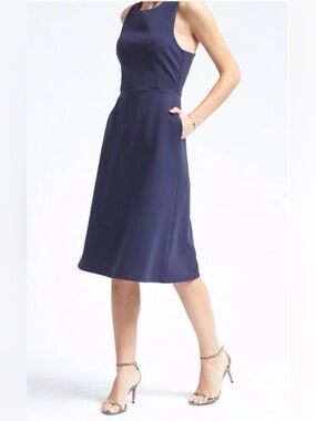 Banana Republic Navy Blue Sleeveless Midi Dress